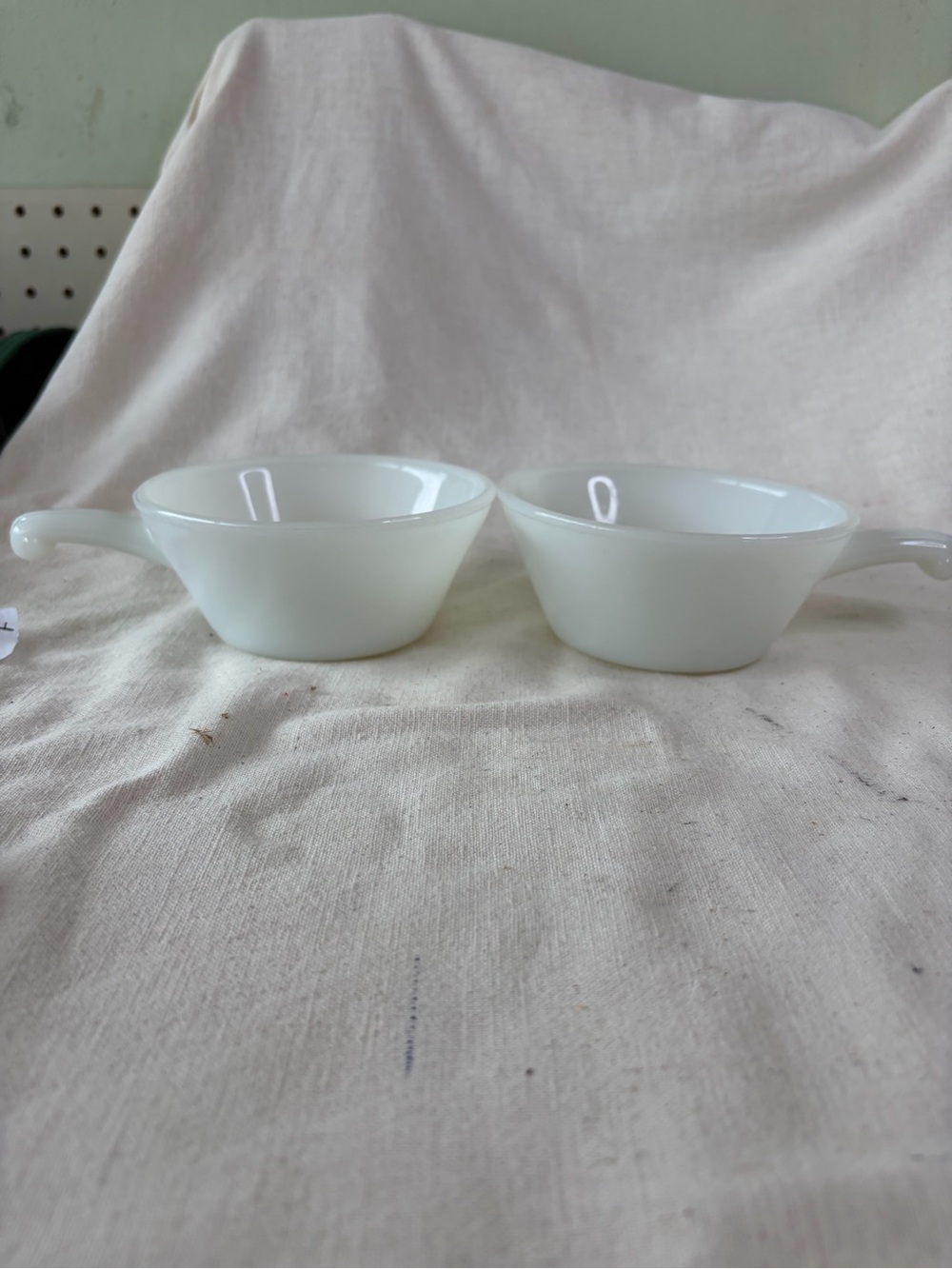 Vintage White Milk Glass Handle Bowls - Set of 2